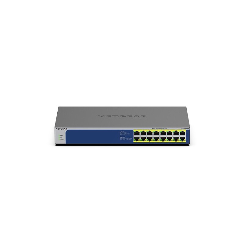 NETGEAR GS516PP Unmanaged Gigabit Ethernet (10/100/1000) Power over Ethernet (PoE) Blue, Gray