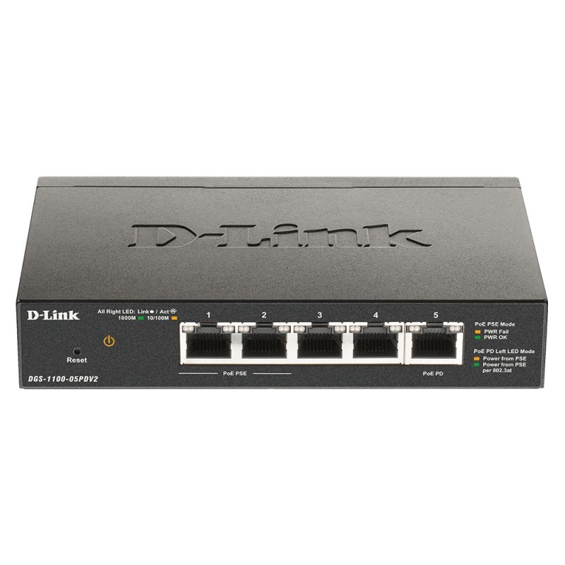 D-Link DGS-1100-05PDV2 network switch Managed Gigabit Ethernet (10/100/1000) Power over Ethernet (PoE) Black