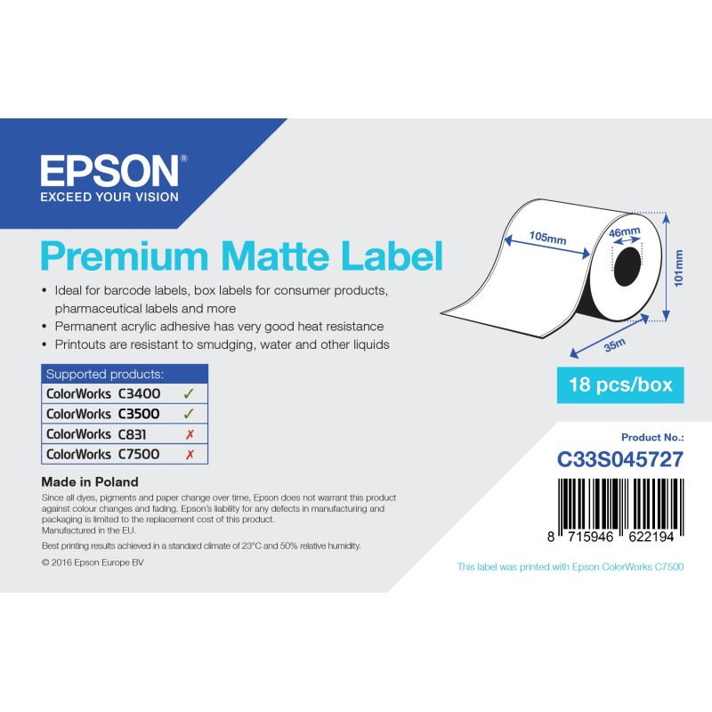 Epson C33S045727 printer label White Self-adhesive printer label