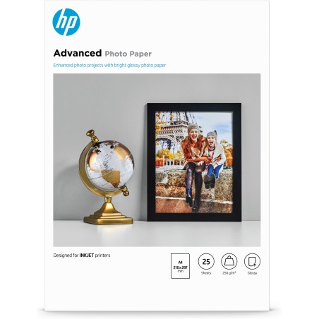 HP Carta fotografica Advanced, lucida, 250 g m2, A4 (210 x 297 mm), 25 fogli