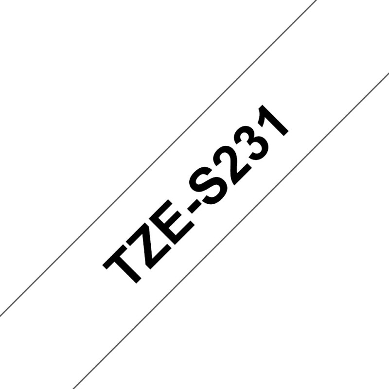 TZe-S231 - Extra starker Klebstoff - Schwarz auf Weis - Rolle (1,2 cm x 8 m)