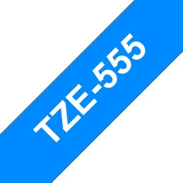Brother TZE-555 nastro per etichettatrice Bianco su blu