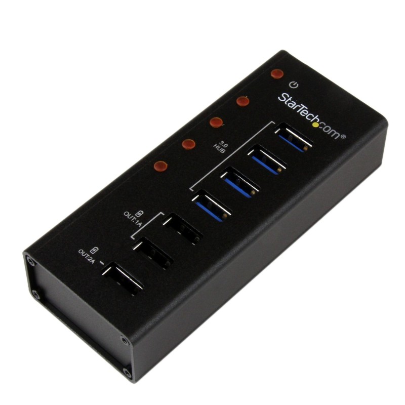 4 Port USB 3.0 Hub plus 3 Ladeanschlusse (2x 1A & 1x 2A)