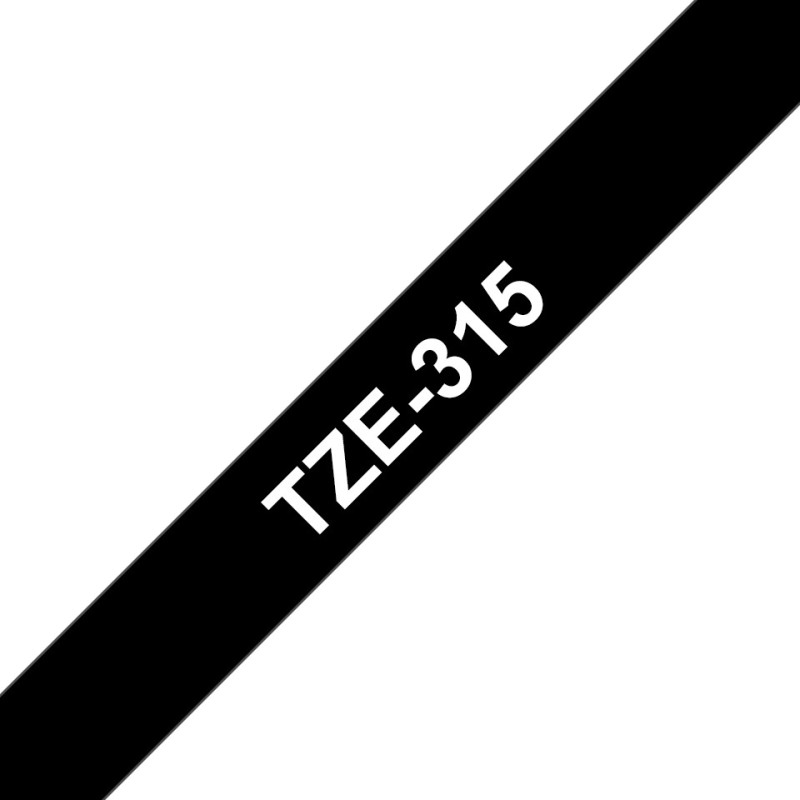 TZe-315 - Standard-Klebstoff - Weis auf Schwarz - Rolle (0,6 cm x 8 m)