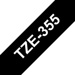Brother TZE-355 nastro per etichettatrice Bianco su nero