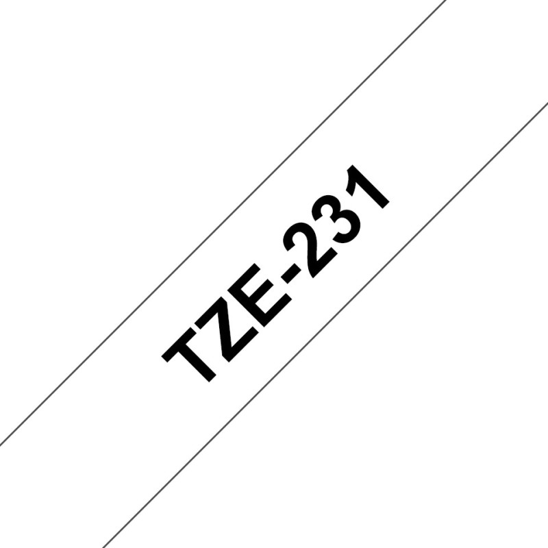 TZe-231 - Standard-Klebstoff - Schwarz auf Weis - Rolle (1,2 cm x 8 m)