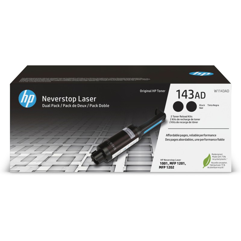 HP 143AD Dual Pack Black Original Neverstop Toner Reload Kit