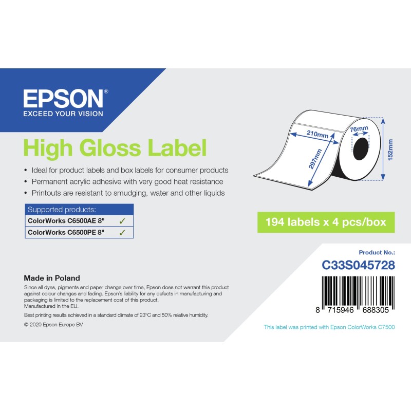 Epson C33S045728 printer label White Self-adhesive printer label