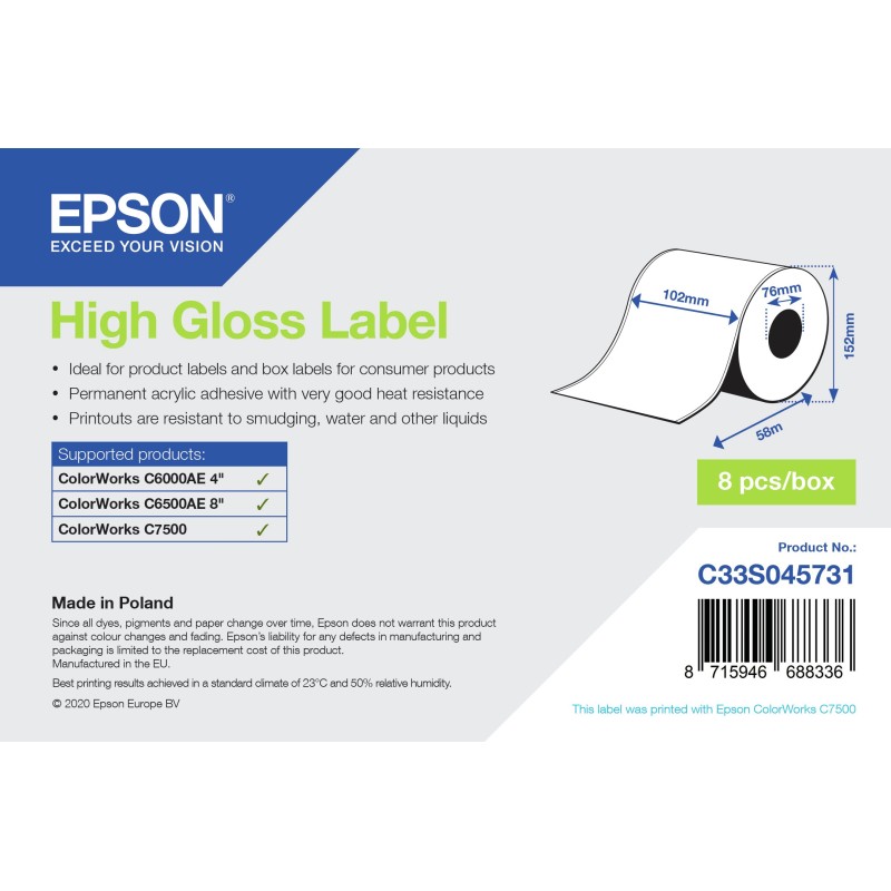 Epson High Gloss Label - Continuous Roll  102mm x 58m