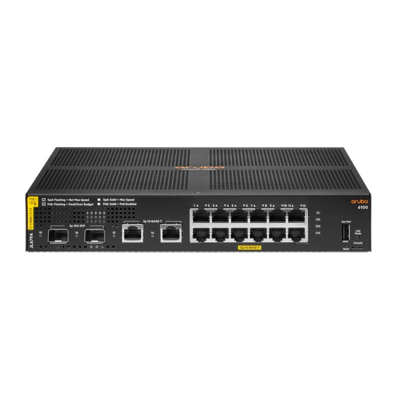 Aruba 6100 12G Class4 PoE 2G 2SFP+ 139W Gestito L3 Gigabit Ethernet (10 100 1000) Supporto Power over Ethernet (PoE) 1U Nero