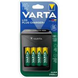 Varta LCD Plug charger+ AA & AAA ((Batterie ricaricabili NiMH incl. 4x AA 2100 mAh accu), nero