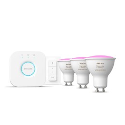 Philips Hue White and Color ambiance Starter Kit Bridge + 3 Lampadine Smart GU10 35W + Dimmer Switch
