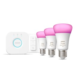 Philips Hue White and Color ambiance Starter Kit Bridge + 3 Lampadine Smart E27 75W+ Dimmer Switch