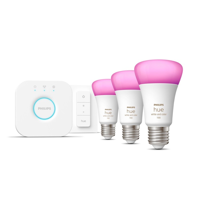 Philips Hue Starter Set White & Col. Amb. E27806lm 75W, 3er Pack + Dimmschalter