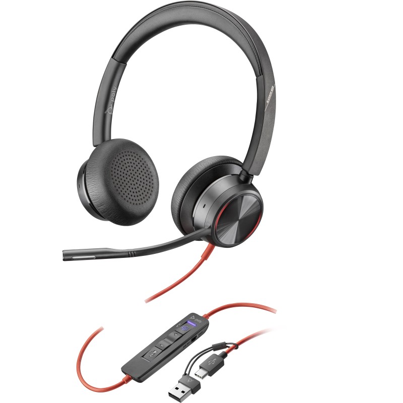 Poly Blackwire 8225 USB-C Stereo-Headset + USB-C/A-Adapter, ANC, MS-Teams