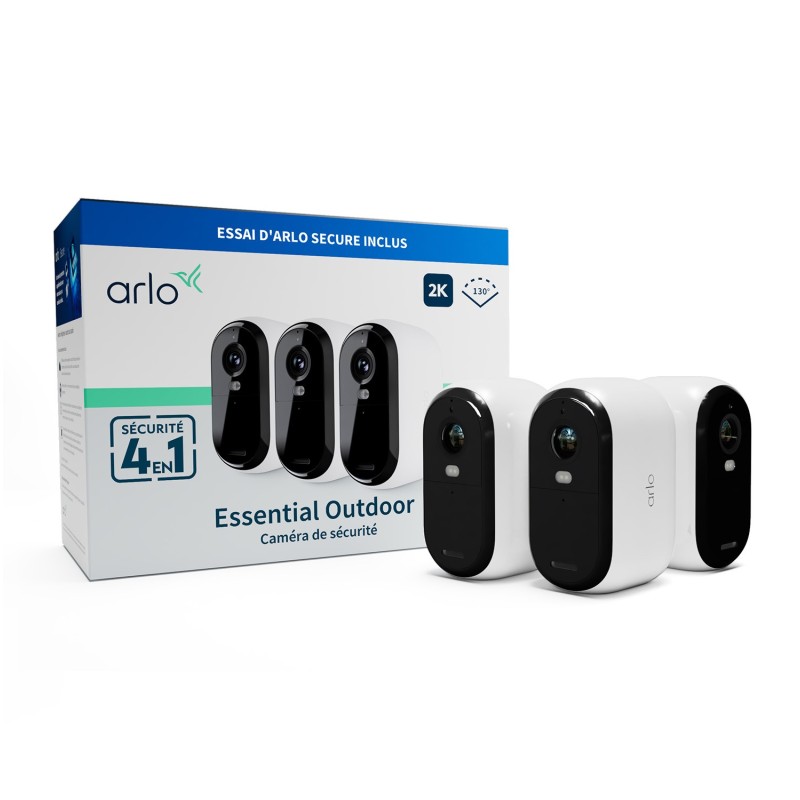 Arlo Essential Telecamera di sorveglianza per esterni 2K 2K, pacco da 3