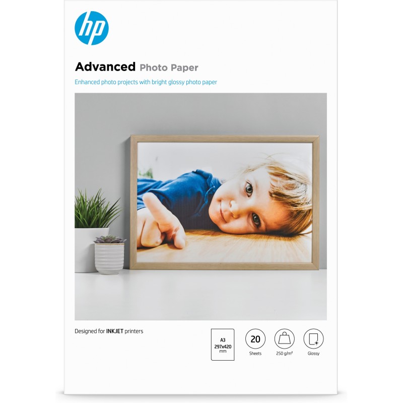 HP Carta fotografica Advanced, lucida, 250 g m2, A3 (297 x 420 mm), 20 fogli