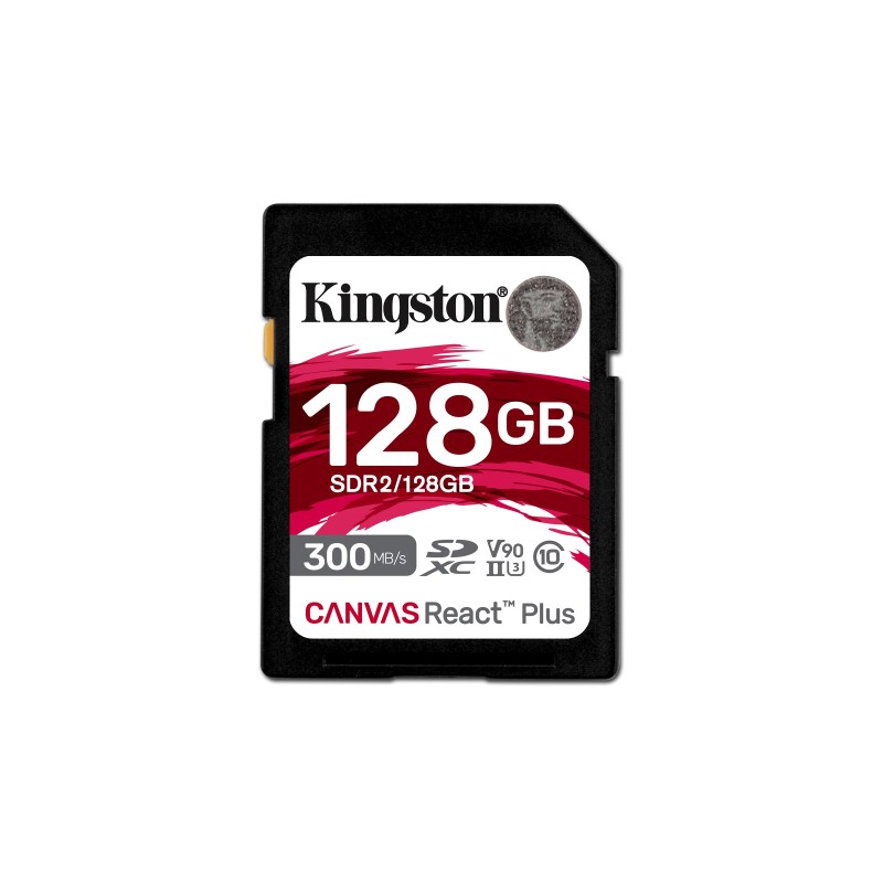 Kingston Technology 128GB Canvas React Plus SDXC UHS-II 300R 260W U3 V90 for Full HD 4K 8K