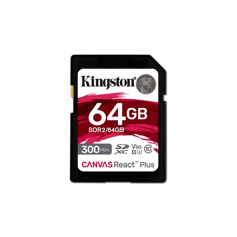 Kingston Technology 64GB Canvas React Plus SDXC UHS-II 300R 260W U3 V90 for Full HD 4K 8K