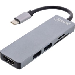 InLine Multi-hub USB 3.2 Gen.1, 2x USB-A, HDMI 4K 30Hz, lettore di schede, alu
