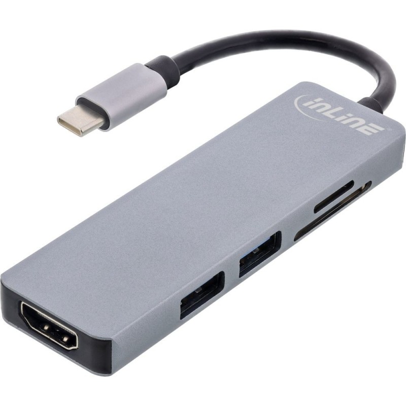 Multi-Hub USB 3.2 Gen.1 - 2x USB-A - HDMI 4K/30Hz - Cardreader - Alu - grau