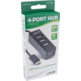 InLine Hub USB 2.0 a 4 porte, da USB-C maschio a 4x USB-A femmina, cavo 15cm