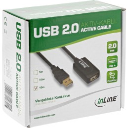 InLine Cavo USB 2.0 Am  A F, Attivo Repeater, prolunga, nero, 7,5m