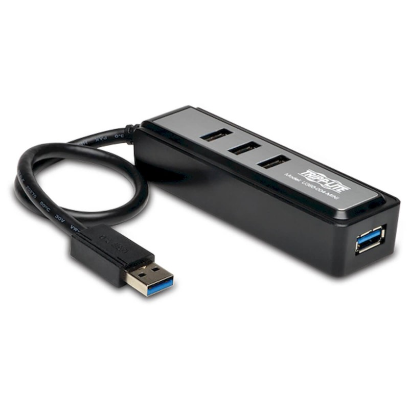 Portable 4-Port USB 3.0 SuperSpeed Mini Hub with Built In Cable