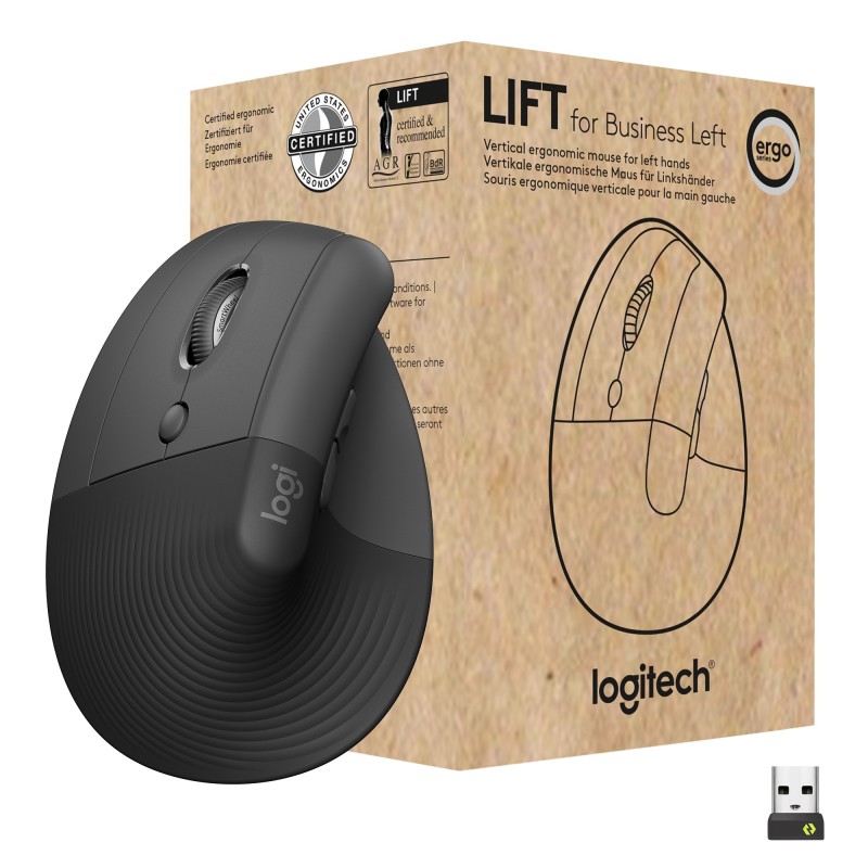 Logitech Lift for Business mouse Ufficio Mancino RF senza fili + Bluetooth Ottico 4000 DPI