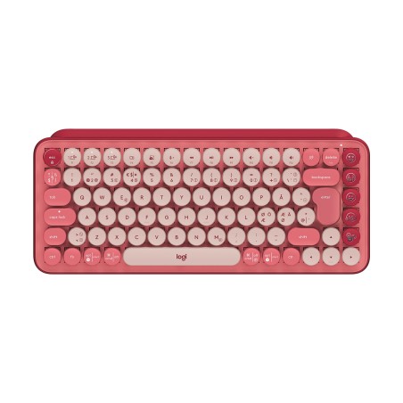 Logitech POP Keys Wireless Mechanical Keyboard With Emoji Keys tastiera RF senza fili + Bluetooth QWERTY Nordic Borgogna, Rosa,