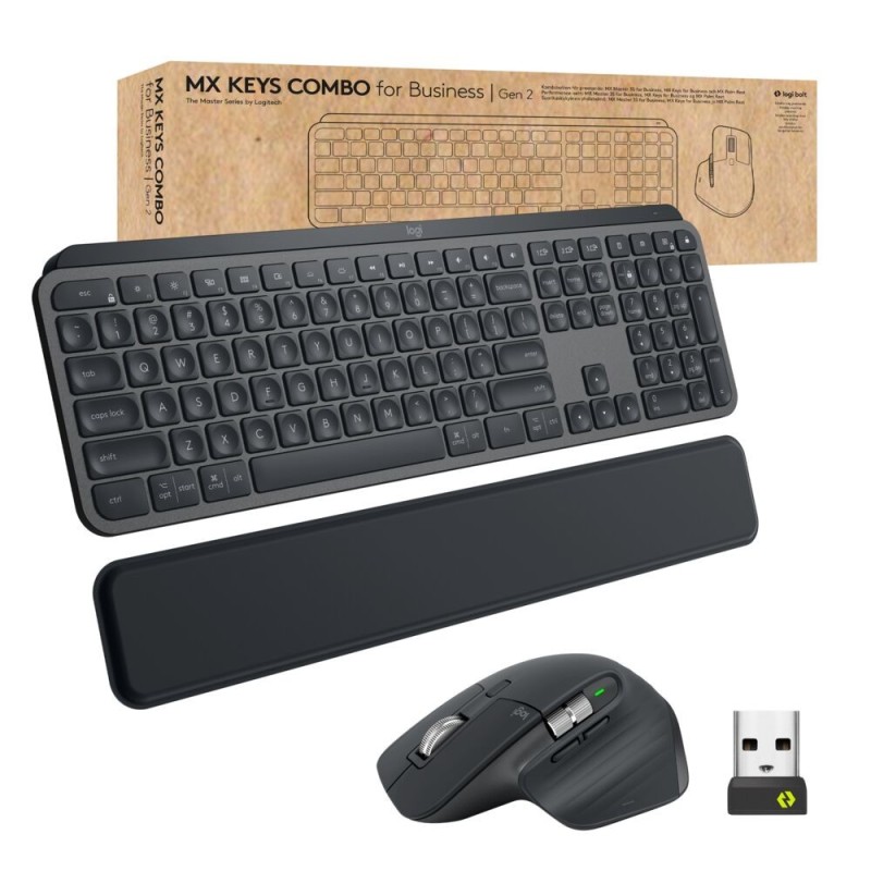 Logitech MX Keys combo for Business Gen 2 tastiera Mouse incluso RF senza fili + Bluetooth QWERTY Tedesco Grafite