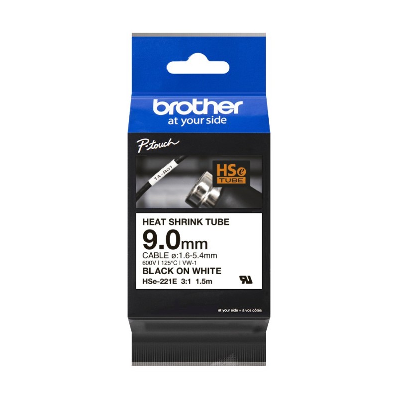 Brother HSe-221E - Schwarz auf Weis - Roll (0,9 cm x 1,5 m)