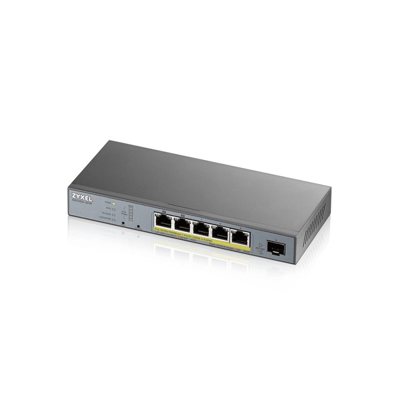 ZyXEL GS1350-6HP Gigabit Smart Switch, 5x RJ-45, 1x SFP, PoLRE/PoE++, lüfterlos