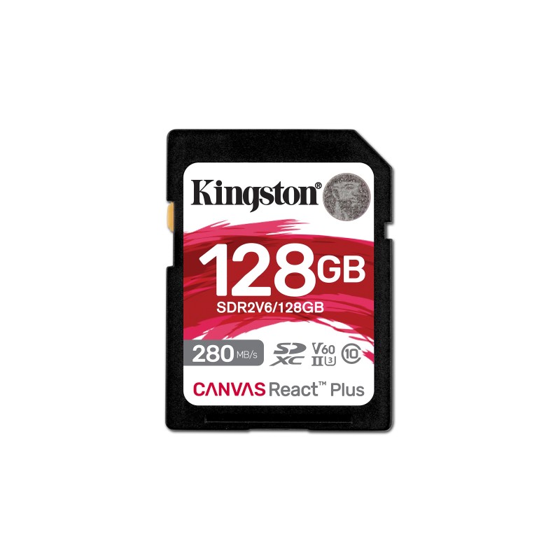 Kingston Technology 128GB Canvas React Plus SDXC UHS-II 280R 100W U3 V60 for Full HD 4K