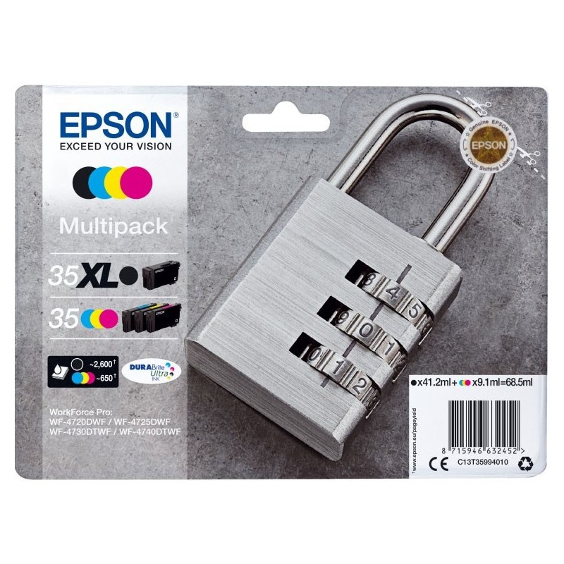 Epson Padlock 35XL cartuccia d'inchiostro 1 pz Originale Resa elevata (XL) Nero, Ciano, Magenta, Giallo