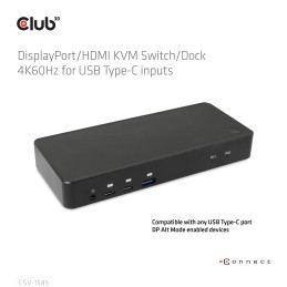 CLUB3D DisplayPort HDMI KVM Switch Dock 4K60Hz For USB Type-C inputs