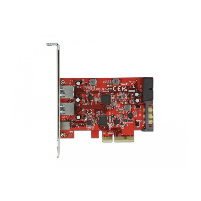 DeLOCK Scheda PCI Express x4 a 1 x USB Type-C esterna femmina + 2 x USB di Tipo-A esterna femmina SuperSpeed USB 10 Gbps + 1 x