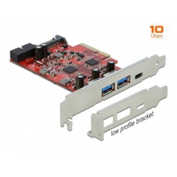 DeLOCK Scheda PCI Express x4 a 1 x USB Type-C esterna femmina + 2 x USB di Tipo-A esterna femmina SuperSpeed USB 10 Gbps + 1 x