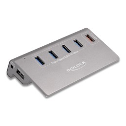 DeLOCK Hub USB 10 Gbps con 4 porte USB Tipo-A + 1 porta di ricarica veloce con alimentatore