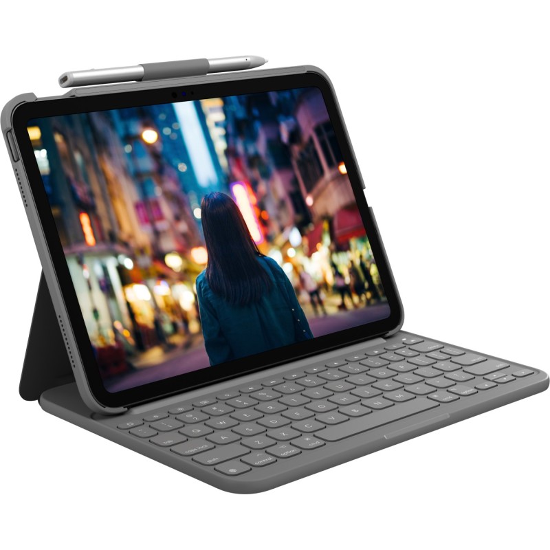 Logitech Slim Folio QWERTZ Tedesco Bluetooth Grigio