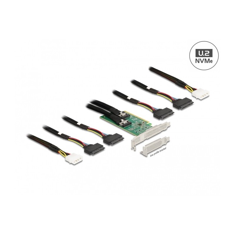 DeLOCK Scheda PCI Express 4.0 x16 a 4 x SFF-8639 NVMe - Biforcazione - Fattore di forma a basso profilo