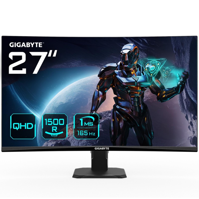 GIGABYTE GS27QC 27" Monitor da Gioco Curvo QHD - 2560 x 1440, 1500R, 165Hz, 1ms, 250 cd m², FreeSync Premium, HDR Ready, HDMI