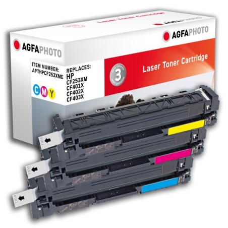 AgfaPhoto APTHPCF253XME cartuccia toner 3 pz Compatibile Ciano, Magenta, Giallo