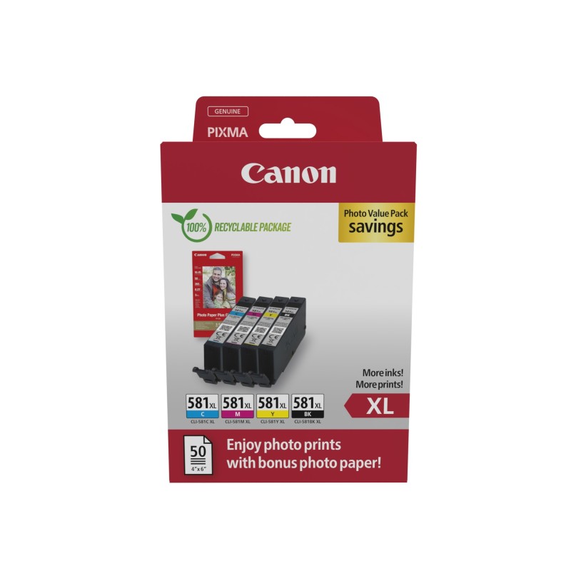 Canon 2052C006 cartuccia d'inchiostro 4 pz Originale Resa elevata (XL) Nero, Ciano, Magenta, Giallo