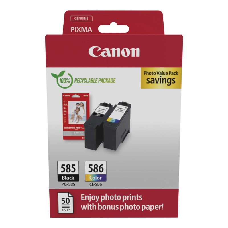 Canon PG-585 CL-586 PVP cartuccia d'inchiostro 2 pz Originale Nero, Ciano, Magenta, Giallo