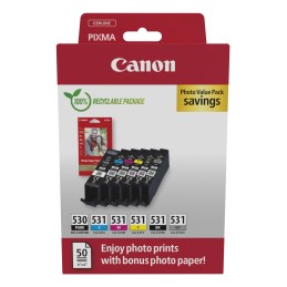 Canon PGI-530 CLI-531 PVP cartuccia d'inchiostro 6 pz Originale Nero, Ciano, Grigio, Magenta, Nero per foto, Giallo