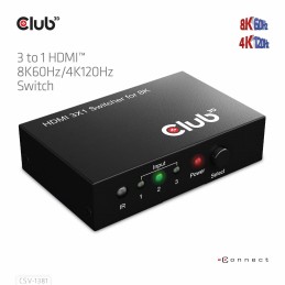 CLUB3D 3 to 1 HDMI 8K60Hz Switch switch per keyboard-video-mouse (kvm) Nero