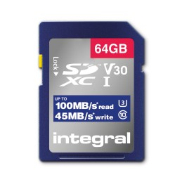 Integral INSDX64G-100V30 64GB SD CARD SDXC UHS-1 U3 CL10 V30 UP TO 100MBS READ 45MBS WRITE UHS-I