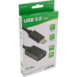 InLine Cavo USB 3.2 Gen.2 Cm  A F, nero, adattatore, Power Delivery 3A, 0,15m