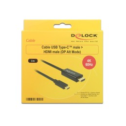 DeLOCK 85292 cavo e adattatore video 3 m USB tipo-C HDMI Nero